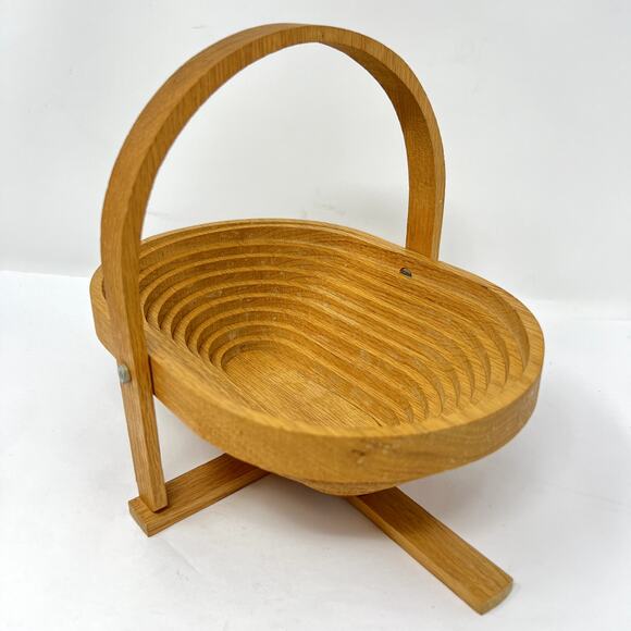 Deep Spring Hand Crafted Wooden Collapsible Spiral Cut Brown Basket - Picture 1 of 8